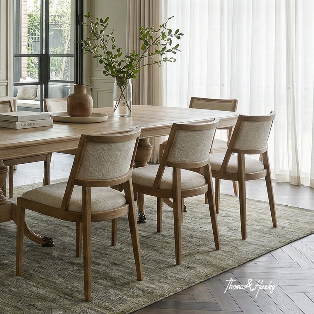 The Argent Dining Chair showcases how thoughtful furniture placement and comfortable spacing can create a welcoming dining environment. Its timeless silhouette and natural finish suit a range of contemporary interior styles.
