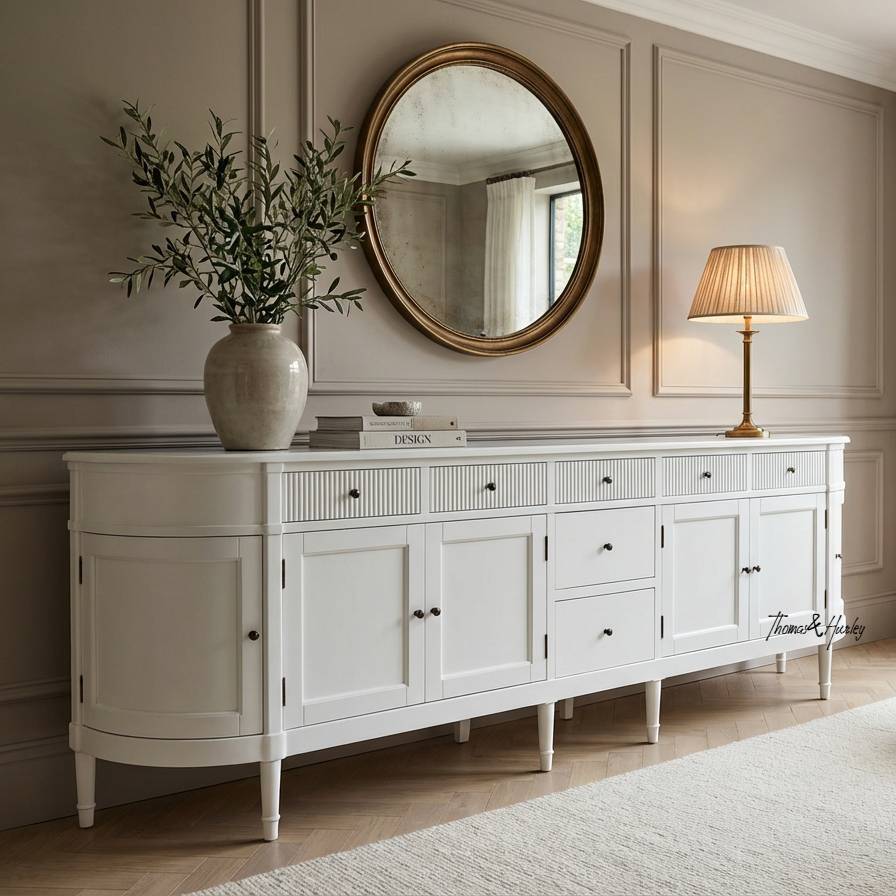 The Louis Buffet combines generous storage with sophisticated design, making it an ideal addition to contemporary dining rooms. Its statement proportions and practical functionality help create a balanced and well planned interior.