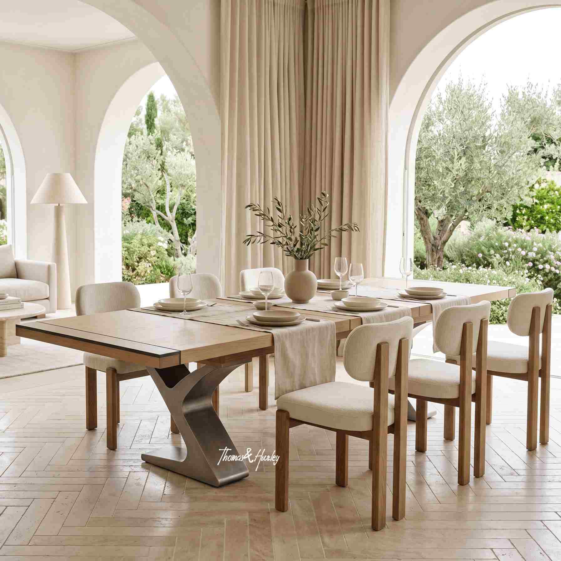 Quinn Double Extension Metal Base Dining Table with Stuttgart Dining Chairs Quinn Double Extension Metal Base Dining Table with Stuttgart Dining Chairs